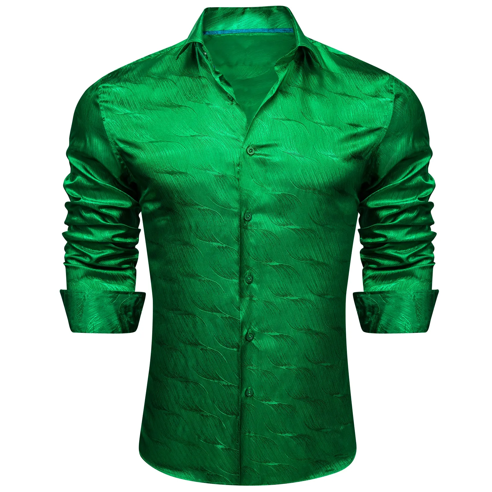 Barry.wang Cobalt Green Ripple Silk Men's Shirt