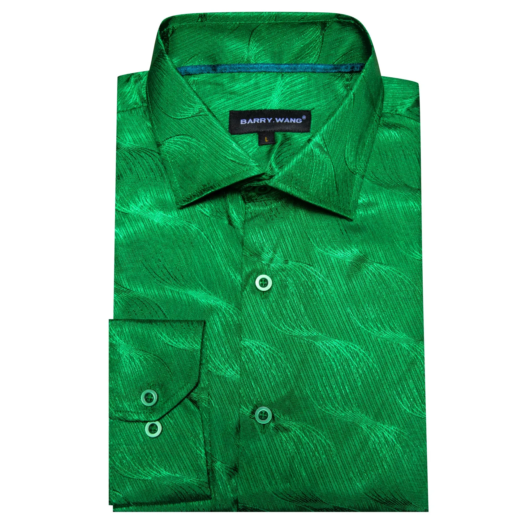 Barry.wang Cobalt Green Ripple Silk Men's Shirt