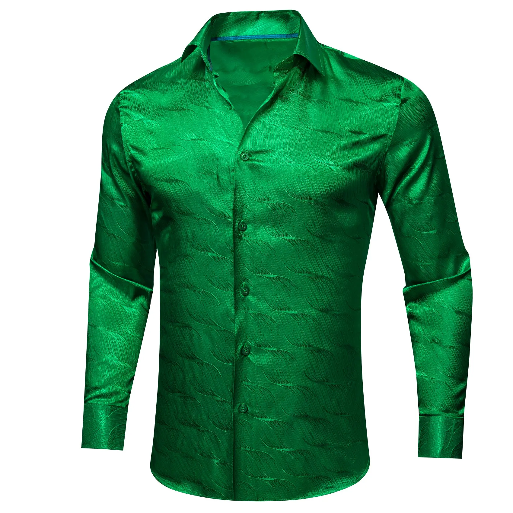 Barry.wang Cobalt Green Ripple Silk Men's Shirt