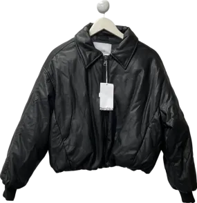 Bershka Black Leather Effect Puffer Jacket UK L