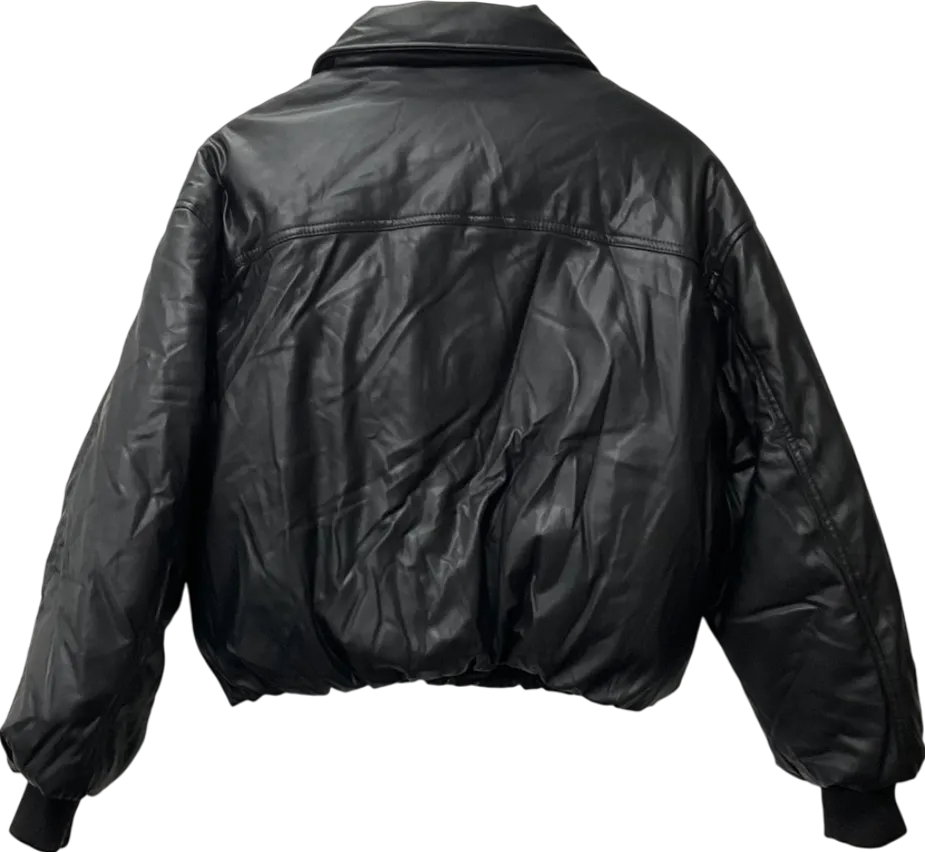 Bershka Black Leather Effect Puffer Jacket UK L