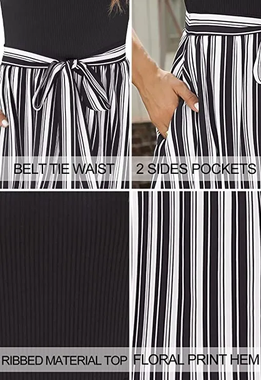 Black Half Sleeve Women Short Sleeve Ribbed Midi Dress Modest Casual Work Dress with Pockets - Zattcas