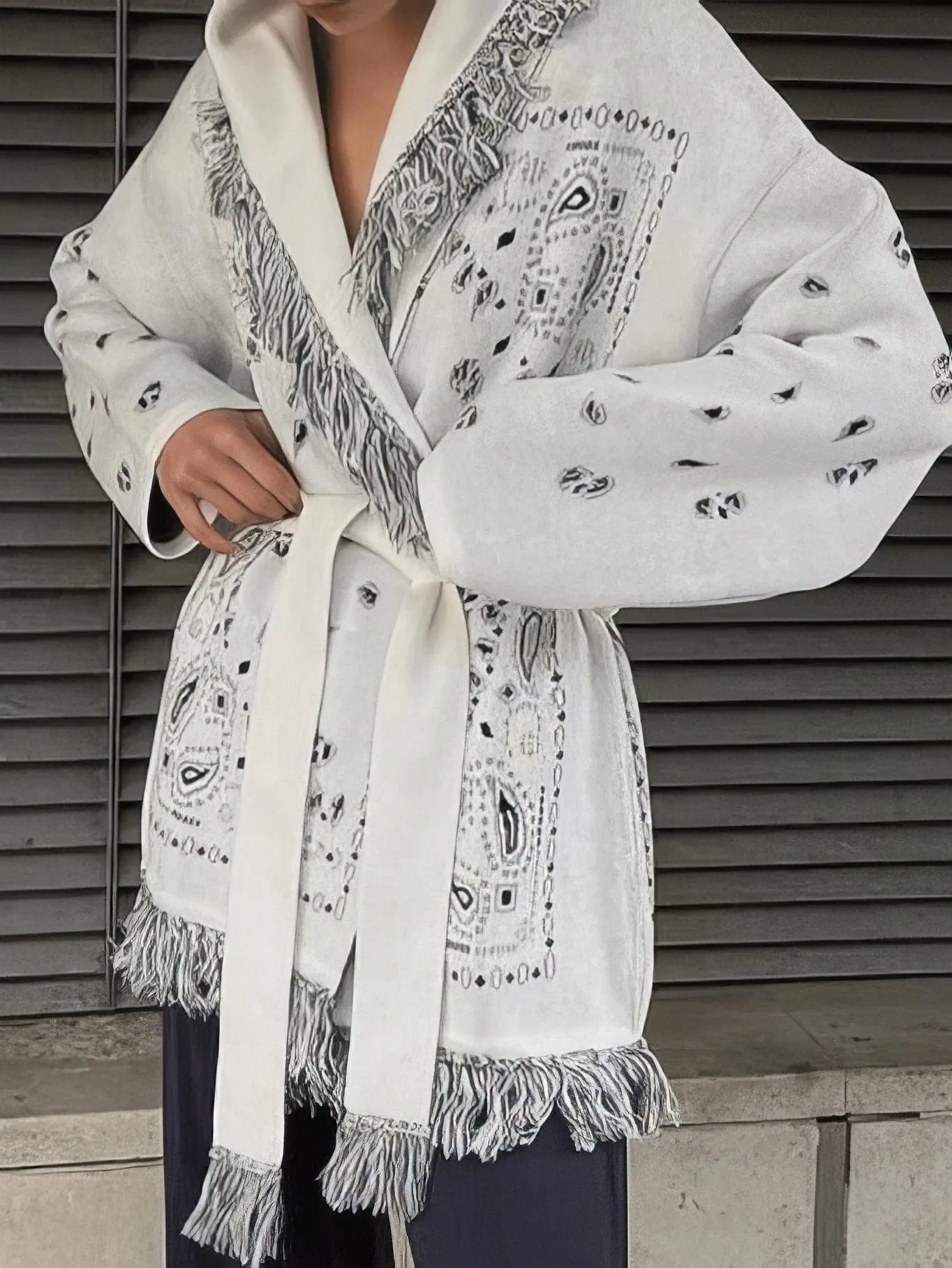 Bohemian Fringed Belted Knit Cardigan