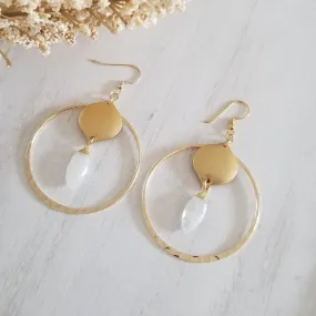 Bohemian Gold Hoop Earrings with Moonstone, Boho Statement Earrings