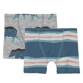 Boy's Print Boxer Briefs Set - Abstract Prismatic Spring & Heather Mist Night Sky Bear