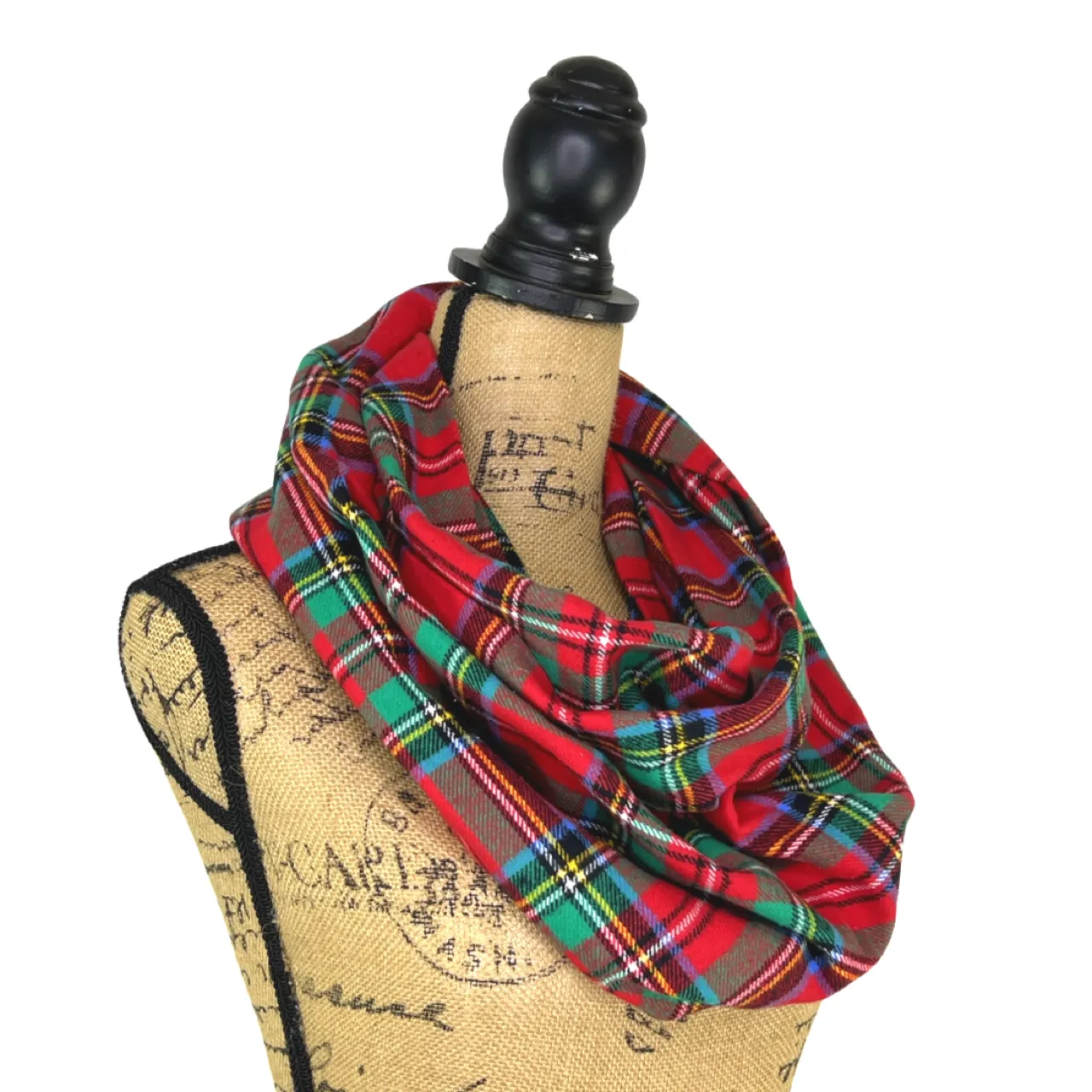 Bright Christmas Plaid Flannel Infinity or Blanket Scarf