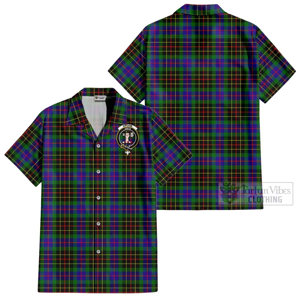 Brodie Hunting Modern Tartan Cotton Hawaiian Shirt with Family Crest