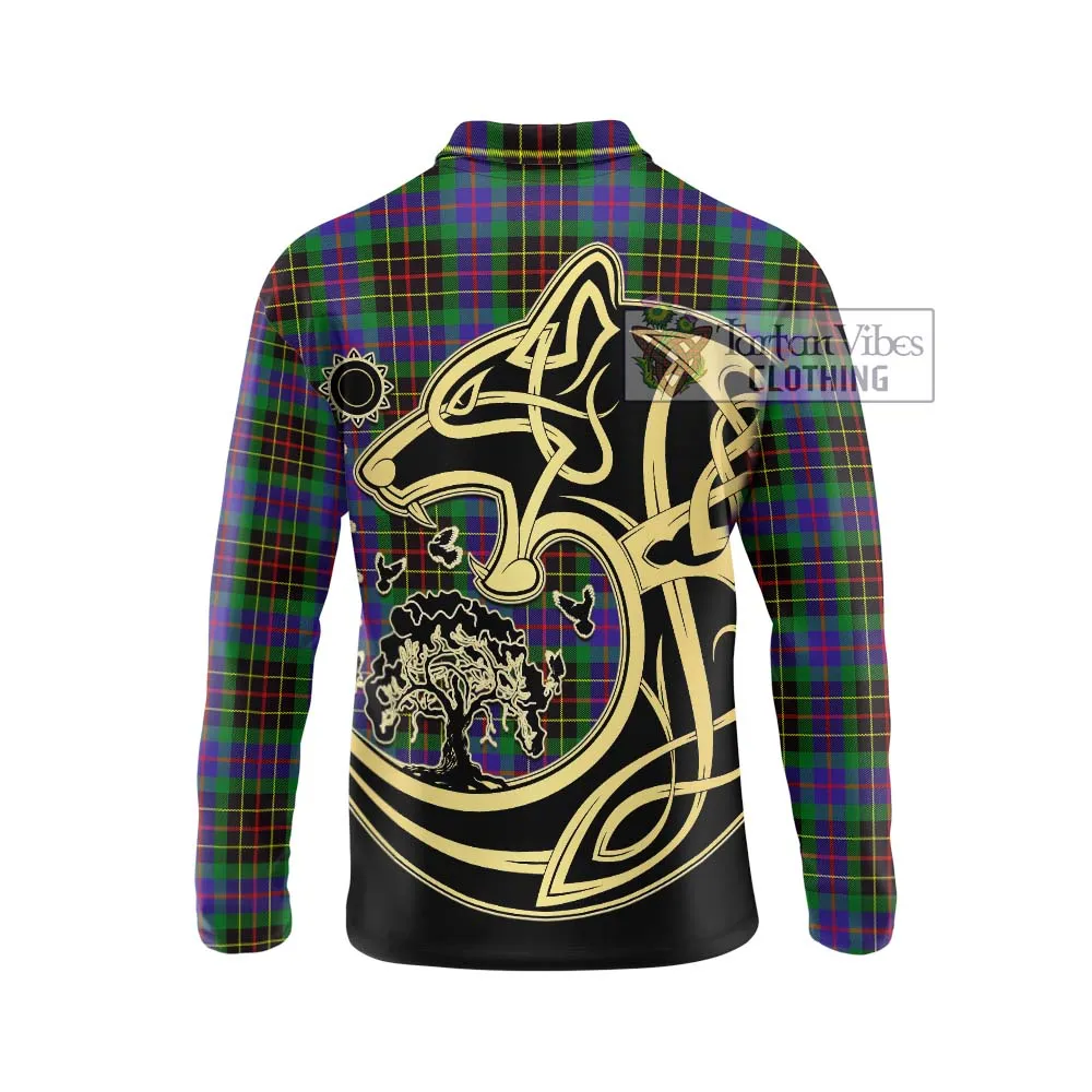 Brodie Hunting Modern Tartan Long Sleeve Polo Shirt with Family Crest Celtic Wolf Style