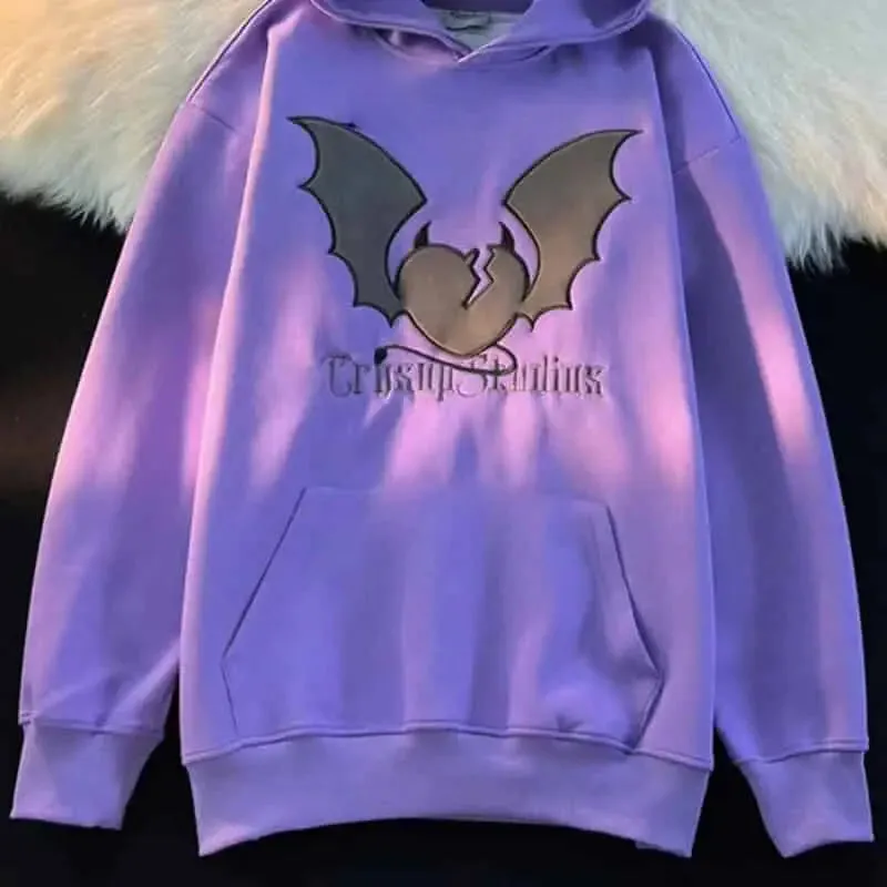 Broken Heart and Devil Horns Embroidery Hoodie