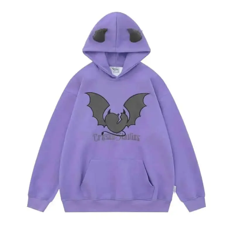 Broken Heart and Devil Horns Embroidery Hoodie