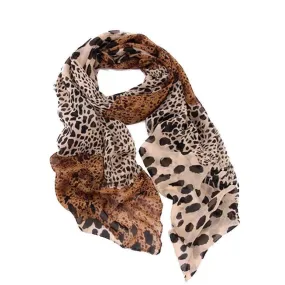 Brown Leopard Print Chiffon Scarf