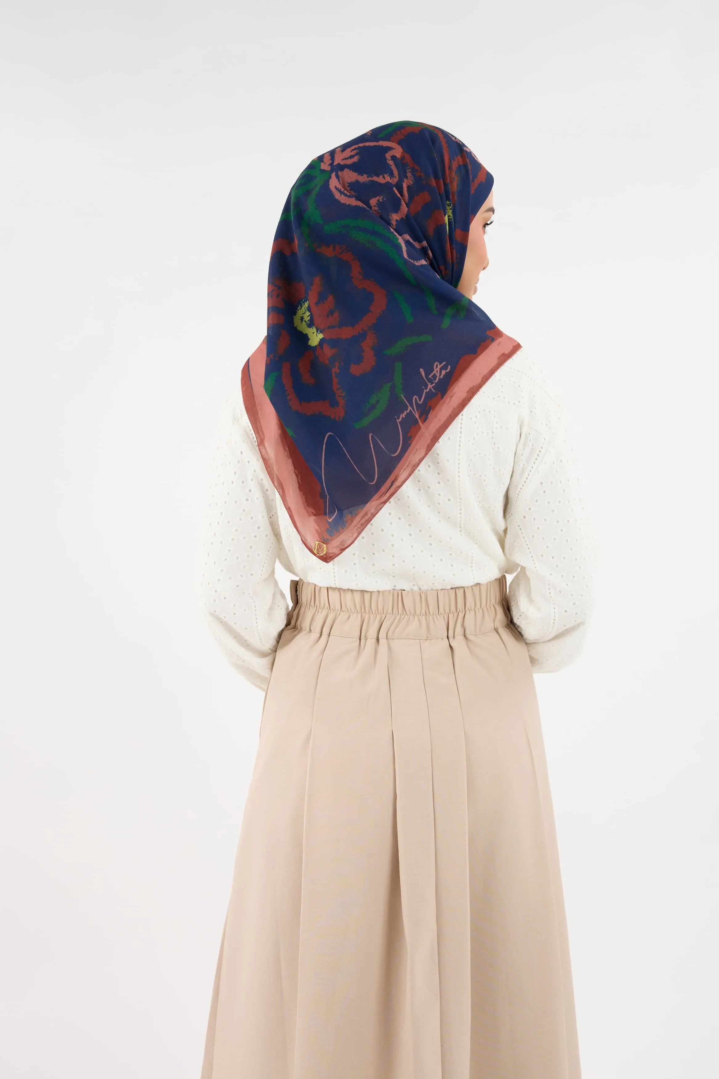 Bunga Raya Navy Blue Square Scarf
