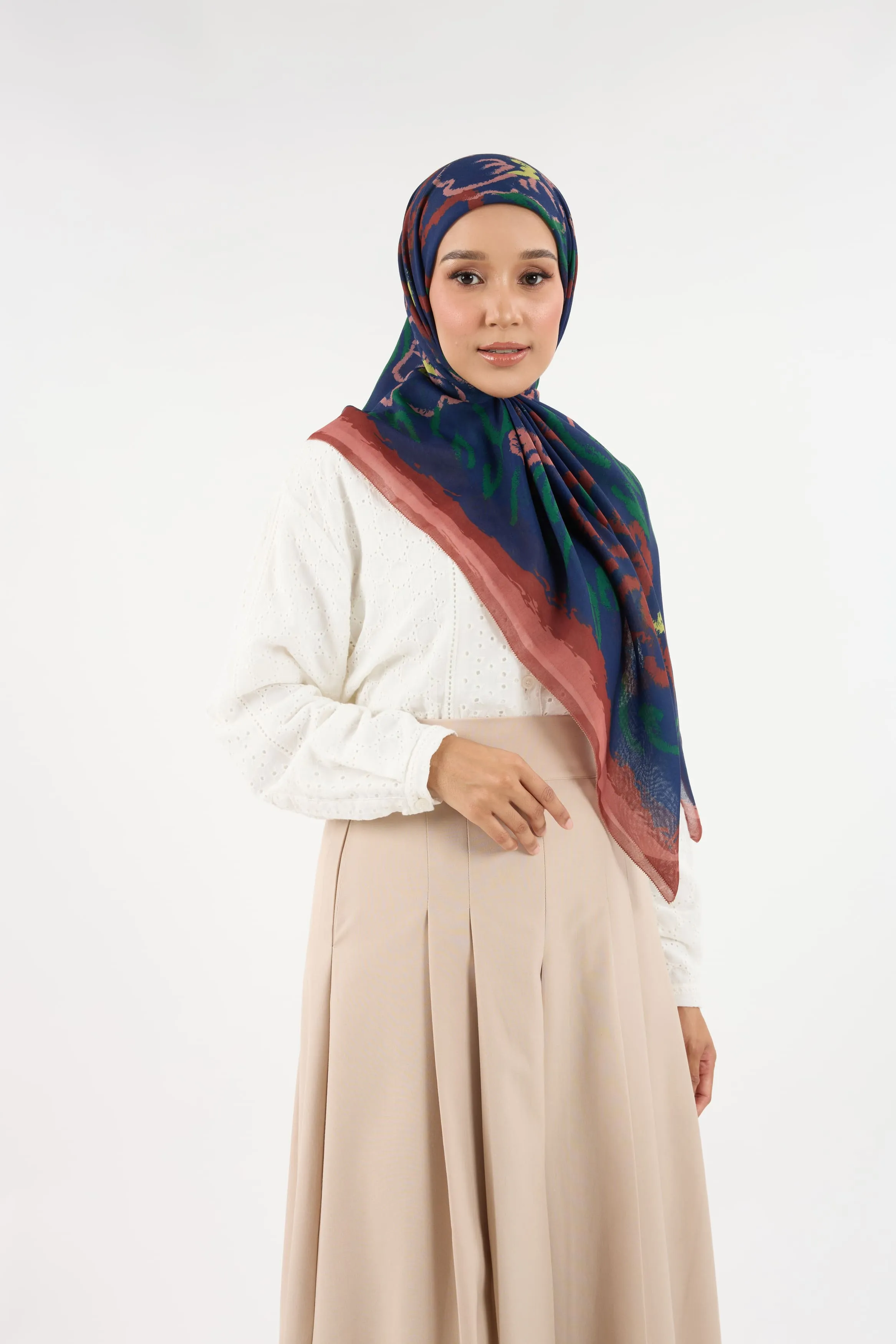 Bunga Raya Navy Blue Square Scarf