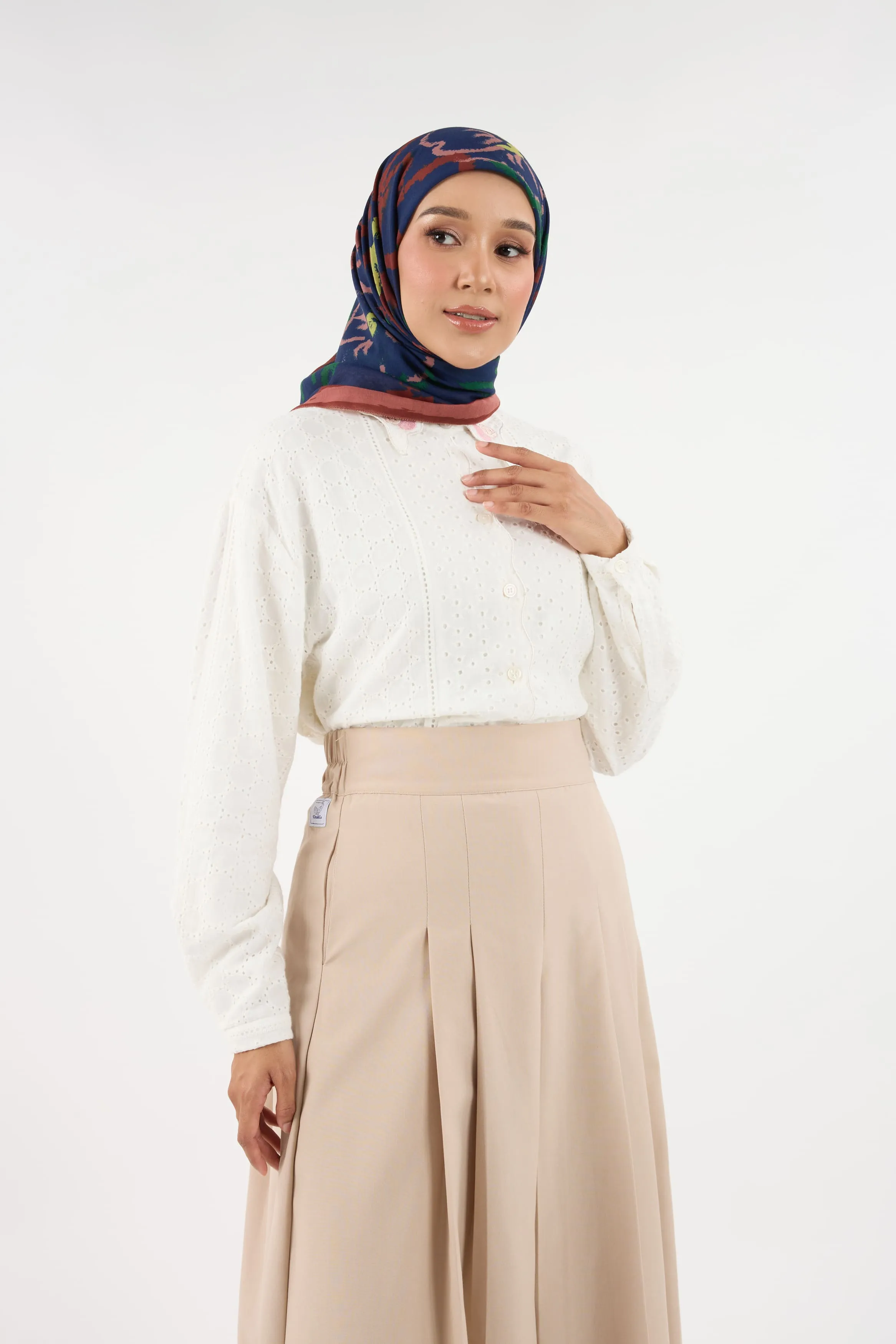 Bunga Raya Navy Blue Square Scarf
