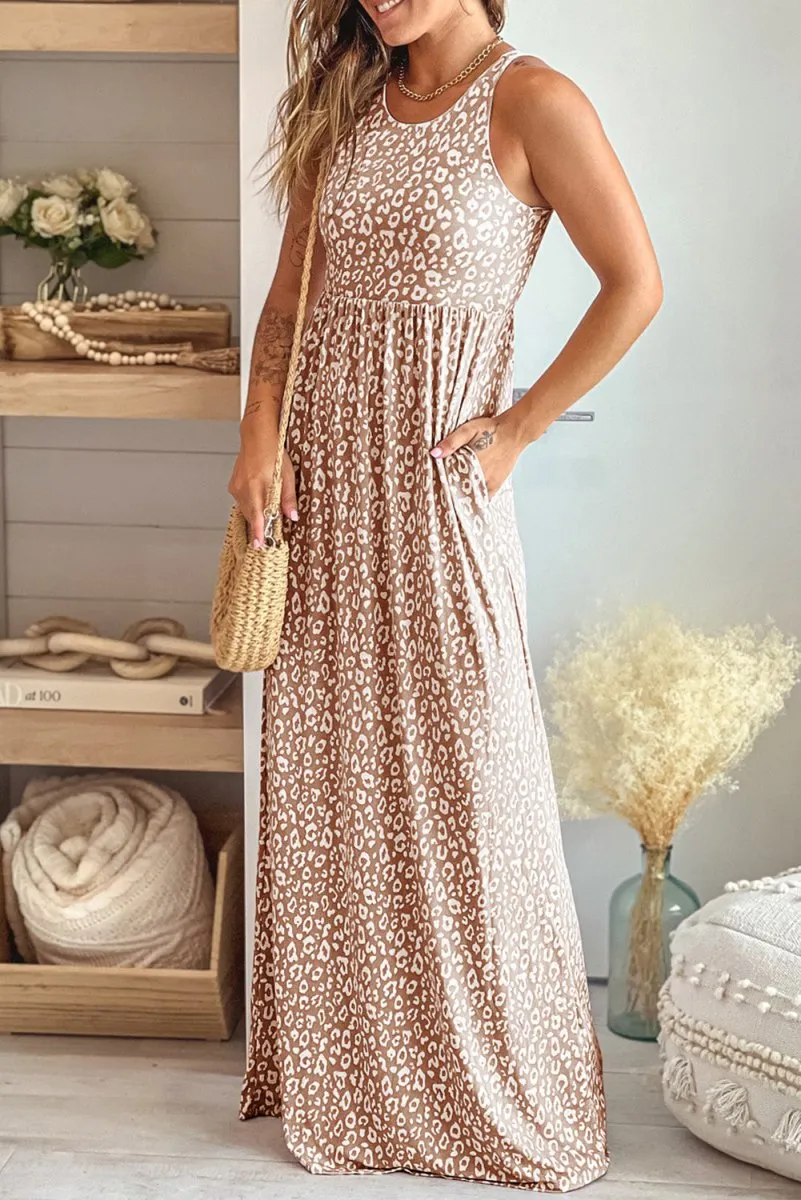 Casual Maxi Dress: Leopard Print Sleeveless Summer Dress