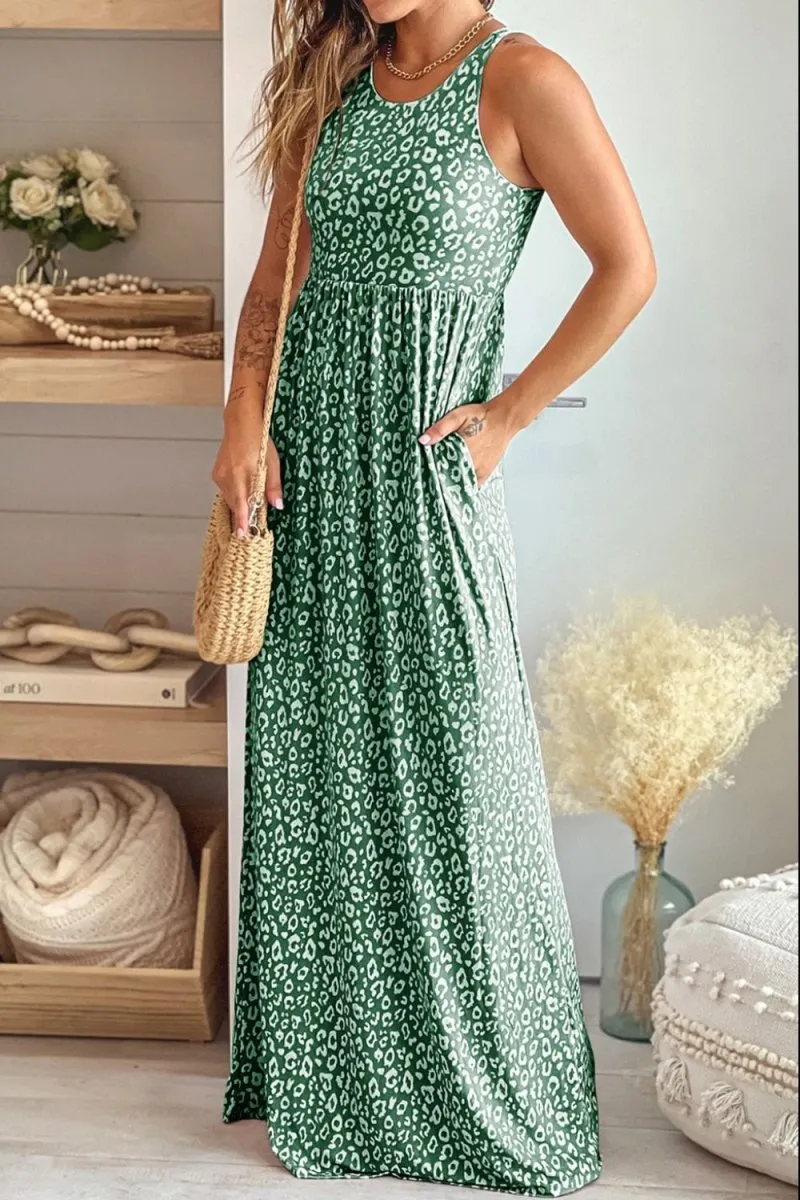 Casual Maxi Dress: Leopard Print Sleeveless Summer Dress