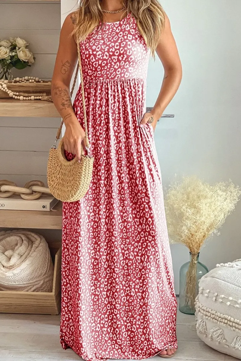 Casual Maxi Dress: Leopard Print Sleeveless Summer Dress