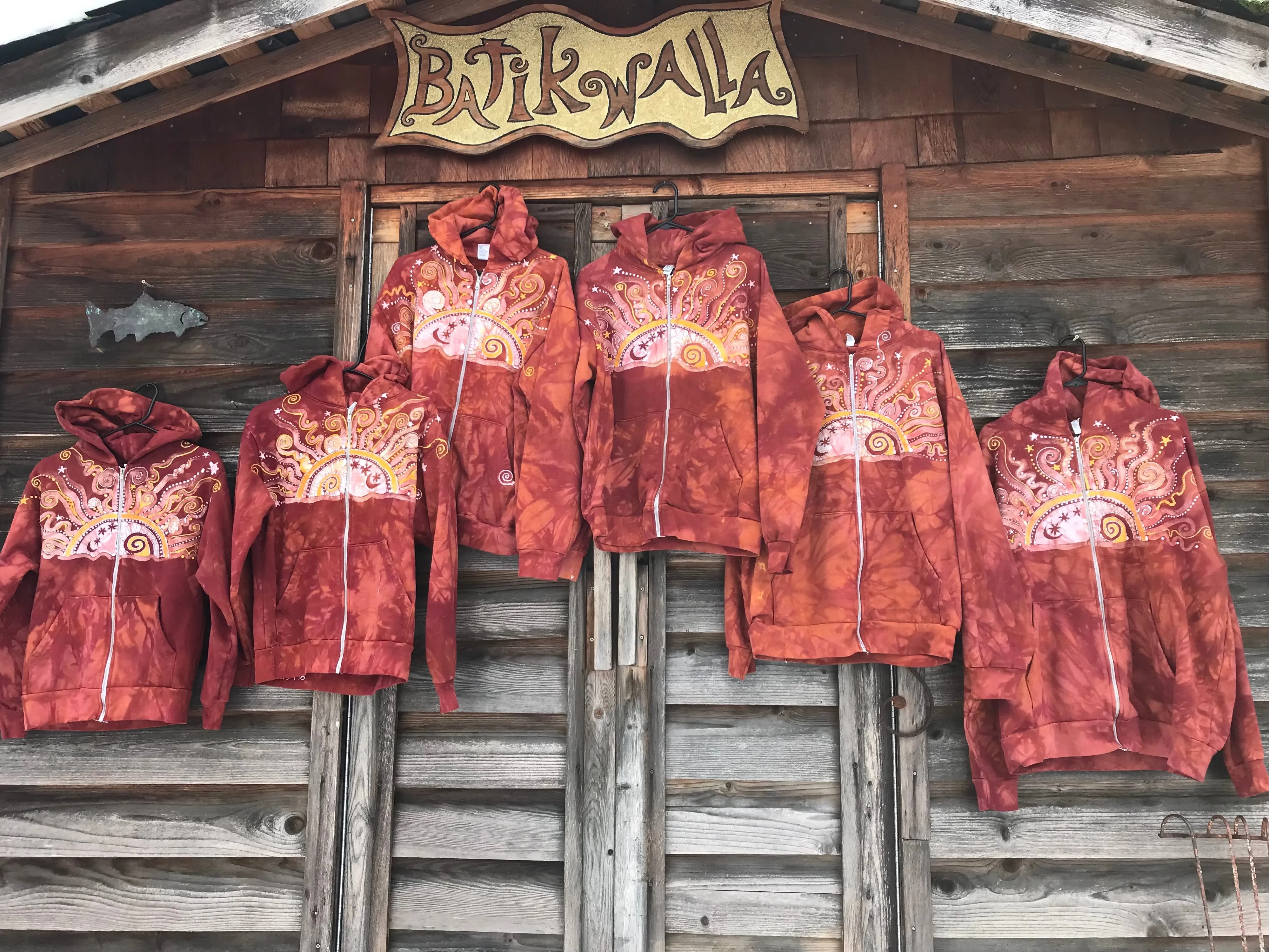 Cayenne Orange Sunset Handcrafted Batik Zipper Hoodie - Size Small