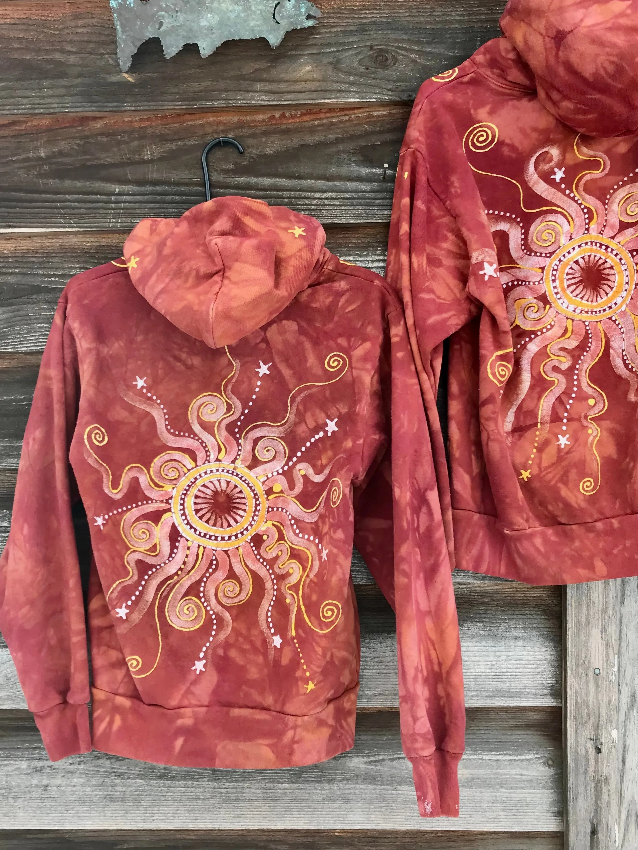 Cayenne Orange Sunset Handcrafted Batik Zipper Hoodie - Size Small