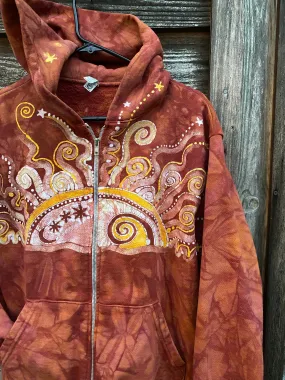 Cayenne Orange Sunset Handcrafted Batik Zipper Hoodie - Size Small