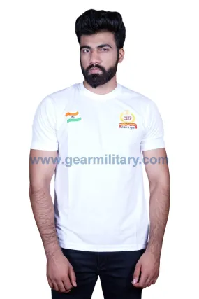 CISF and Flag Embroidered White Round Neck T Shirt