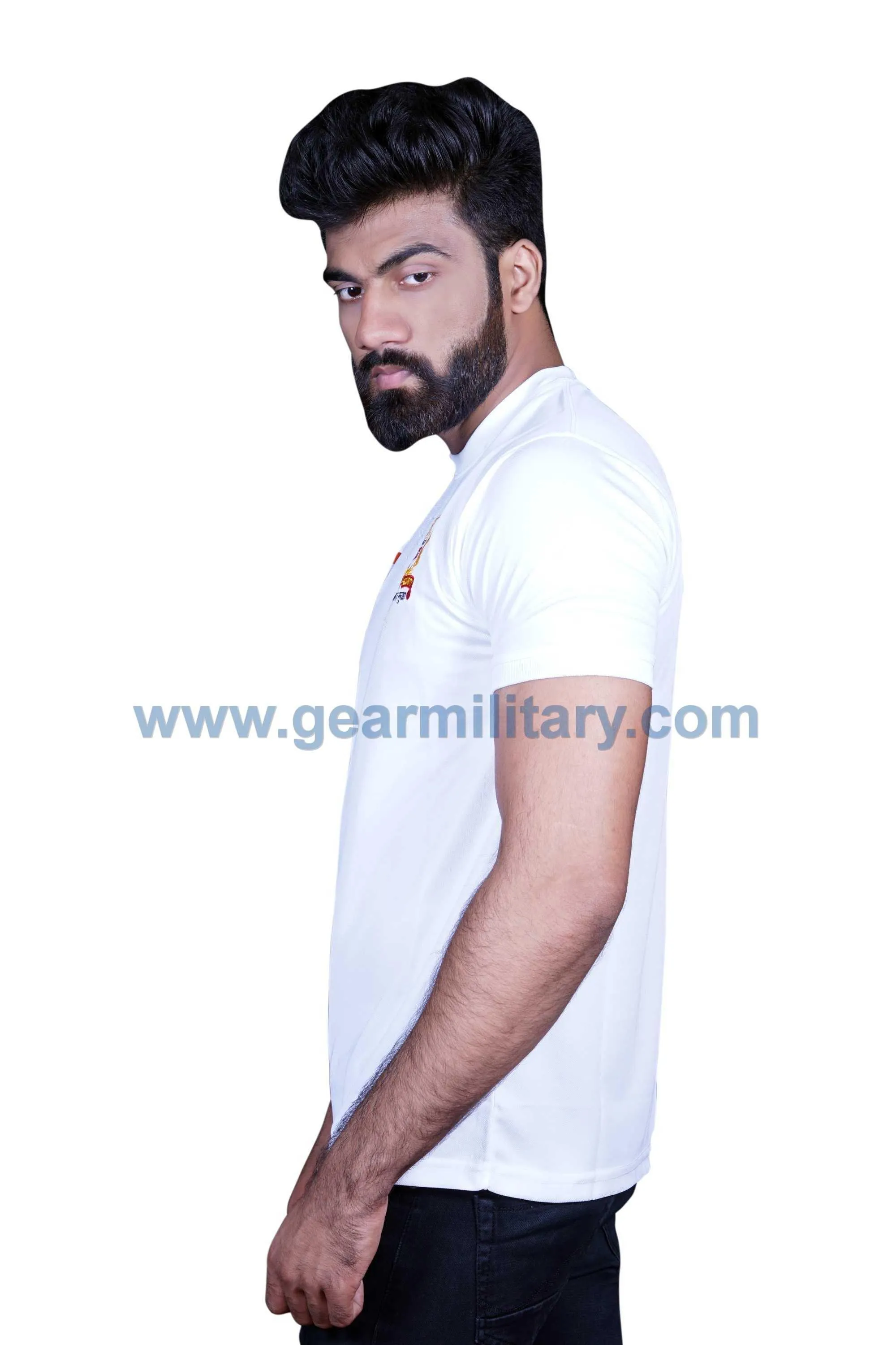 CISF and Flag Embroidered White Round Neck T Shirt