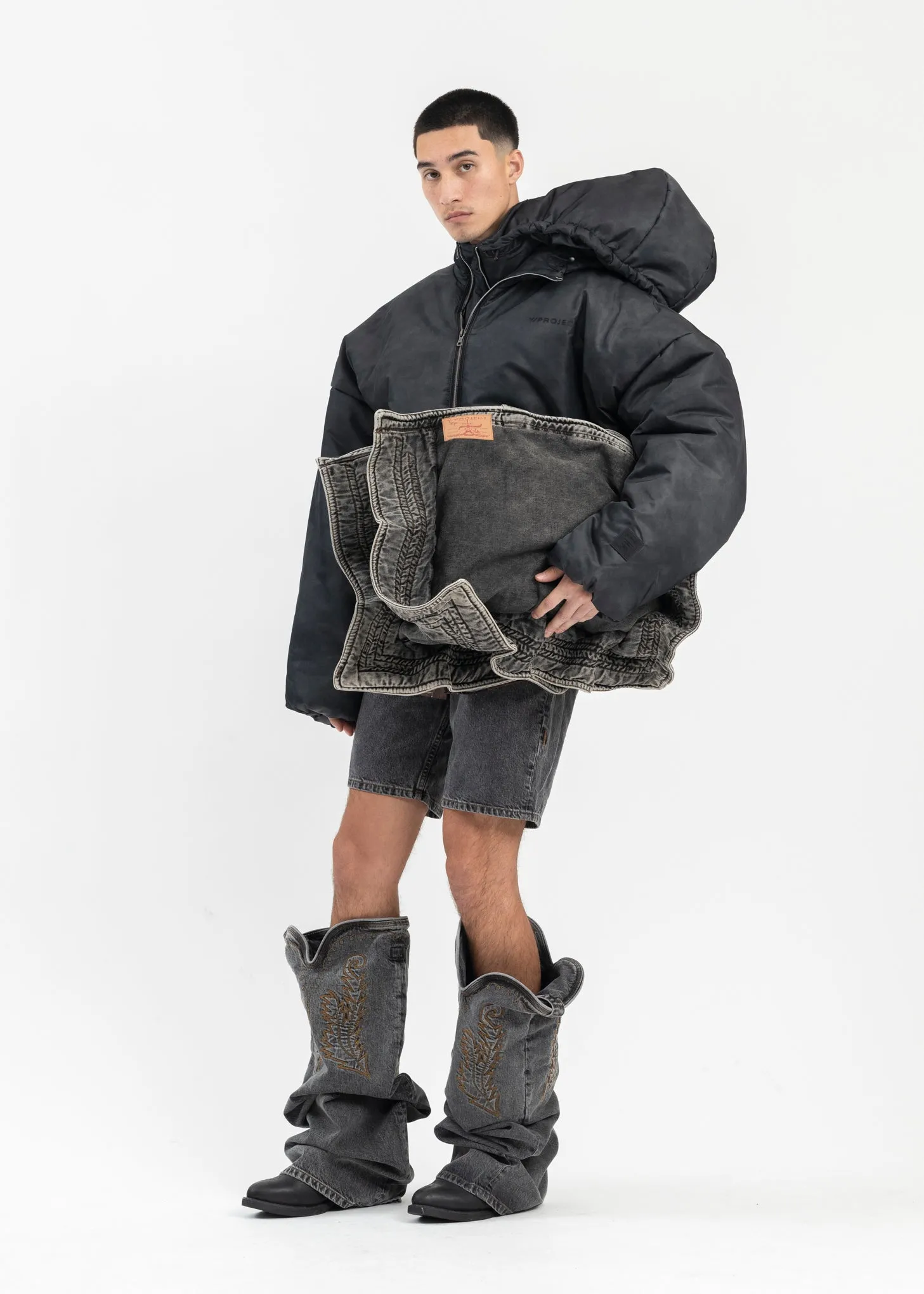COLD GREY DOUBLE COLLAR PUFFER JACKET