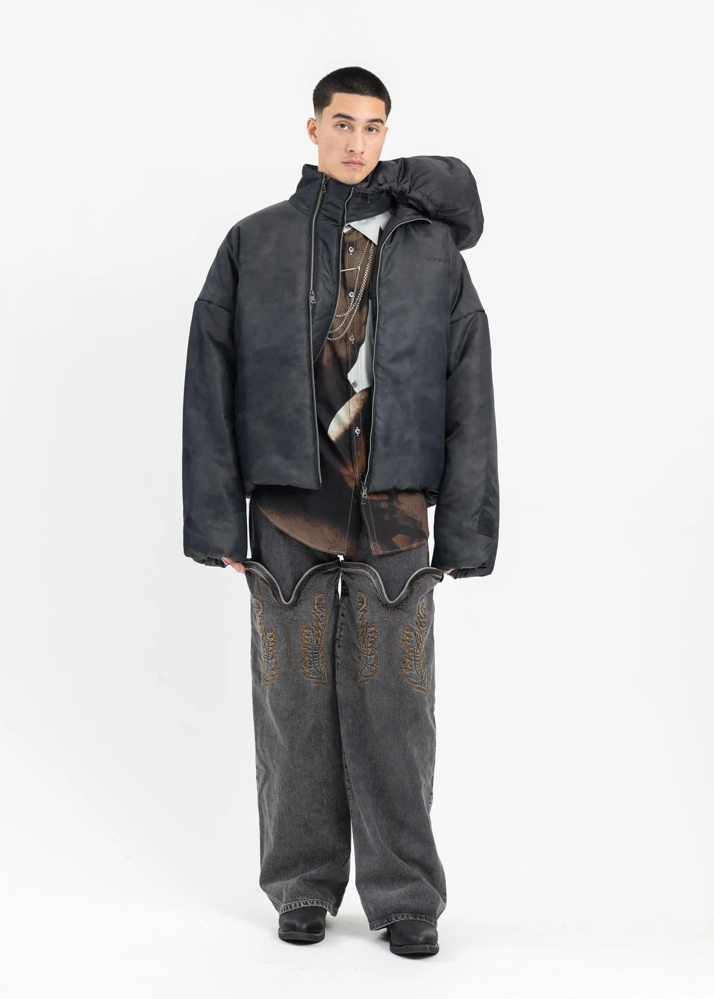 COLD GREY DOUBLE COLLAR PUFFER JACKET