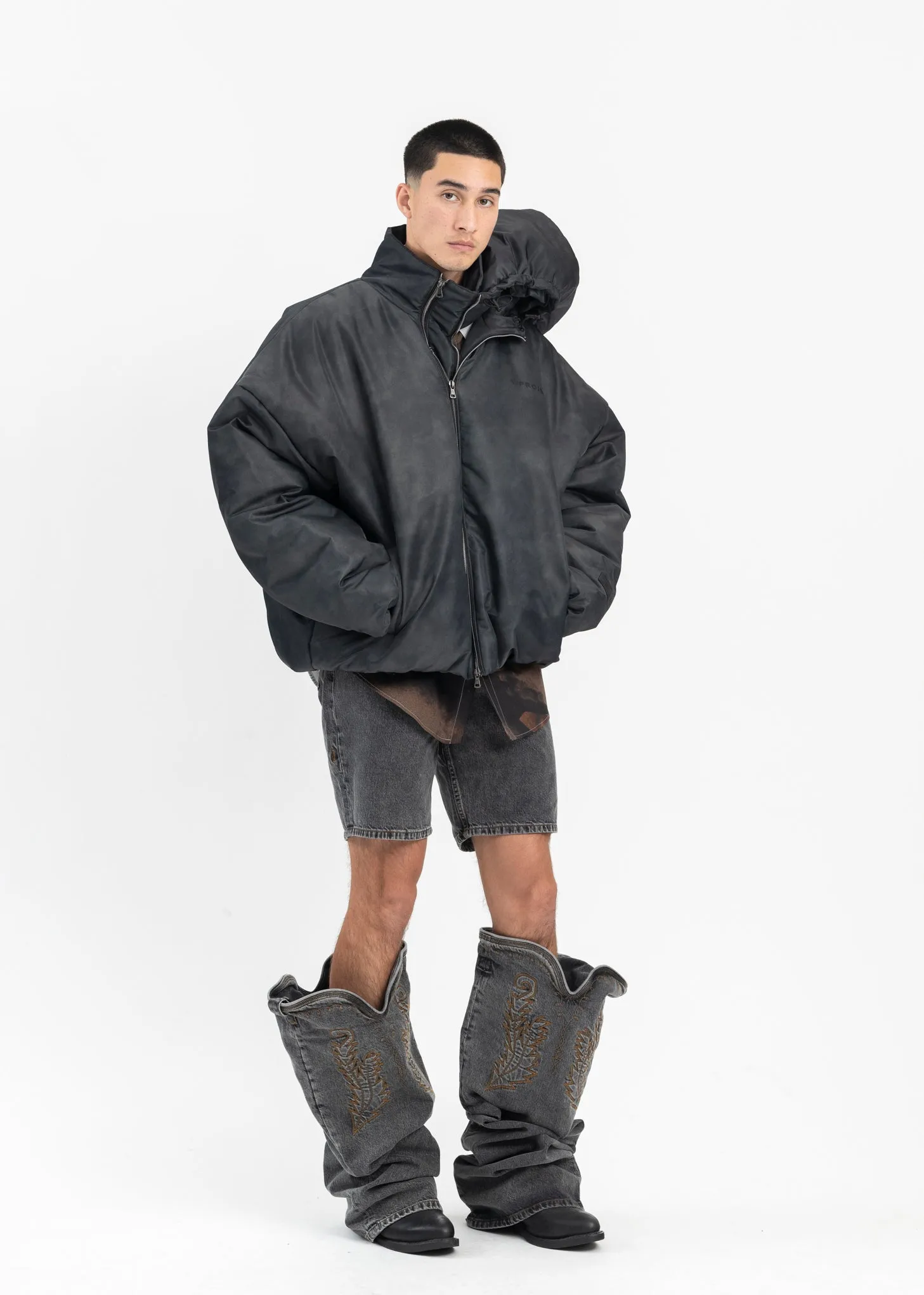 COLD GREY DOUBLE COLLAR PUFFER JACKET