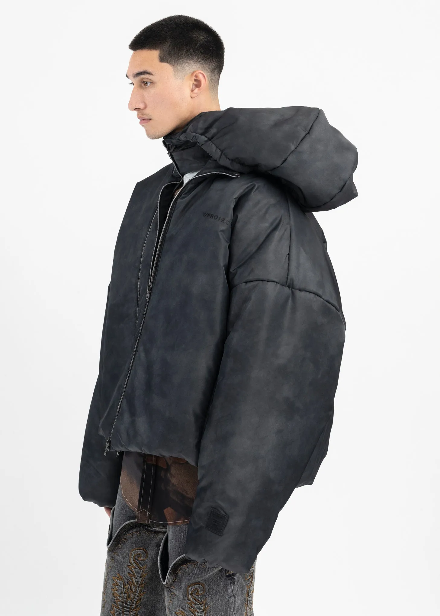 COLD GREY DOUBLE COLLAR PUFFER JACKET