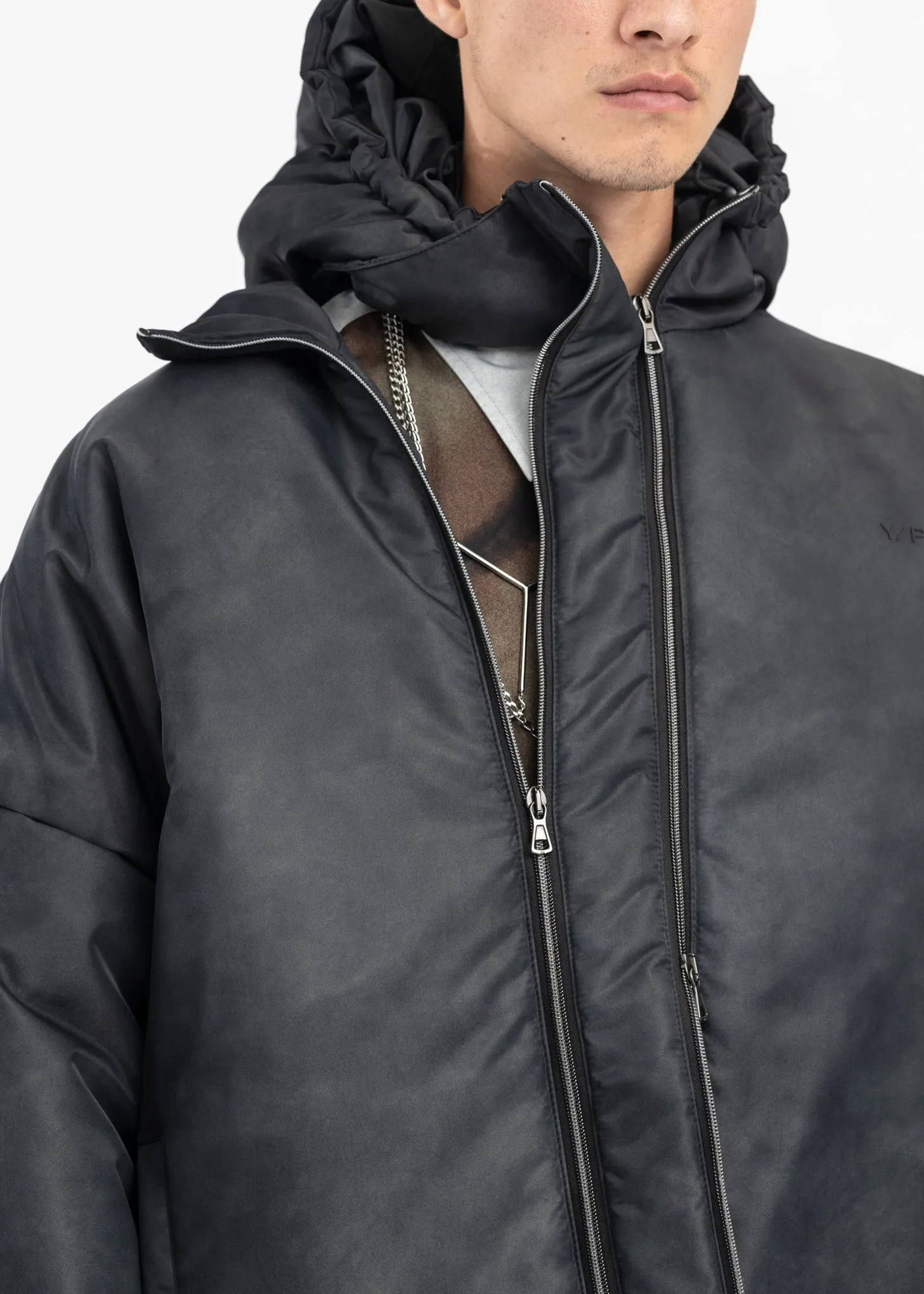 COLD GREY DOUBLE COLLAR PUFFER JACKET