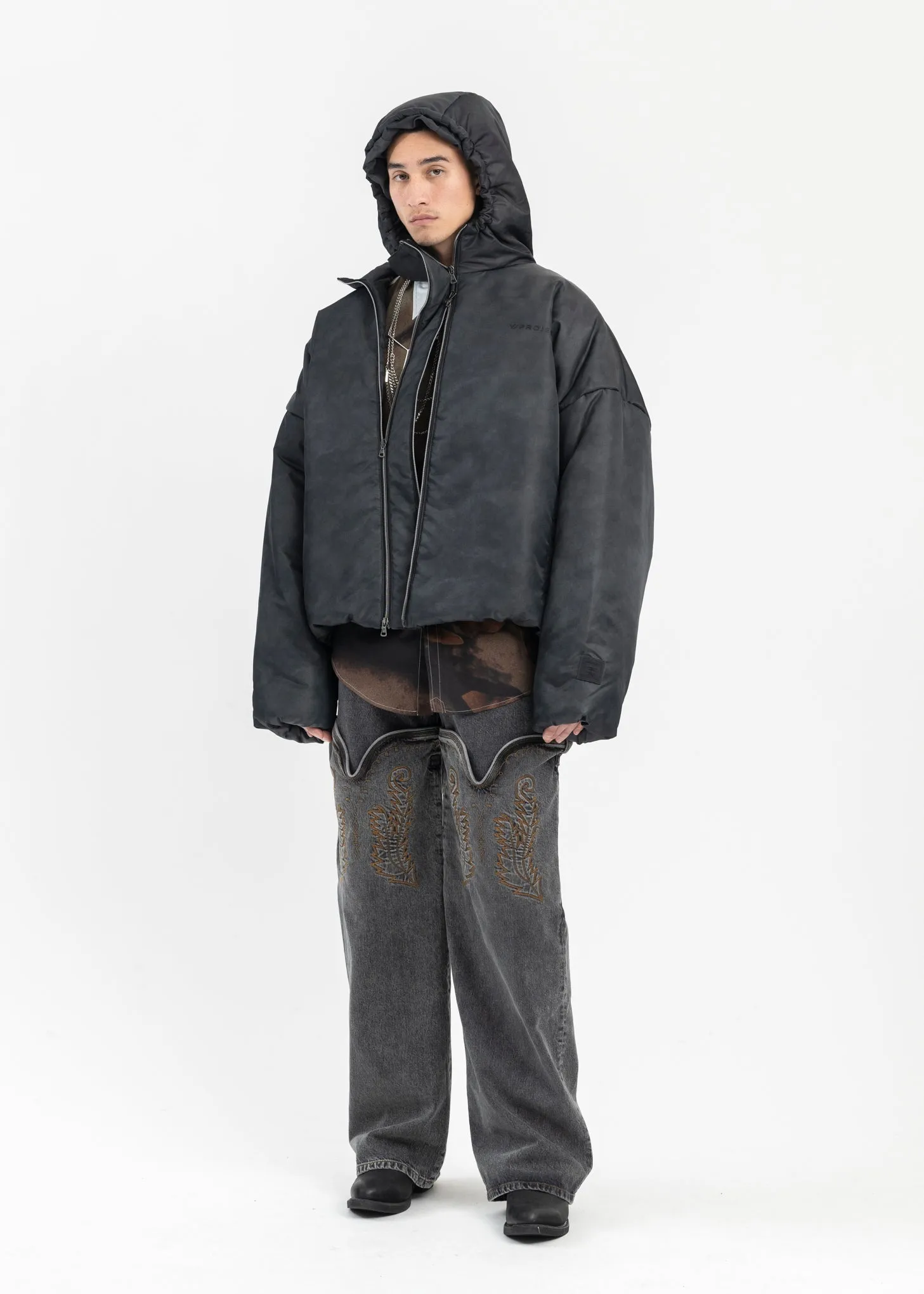 COLD GREY DOUBLE COLLAR PUFFER JACKET