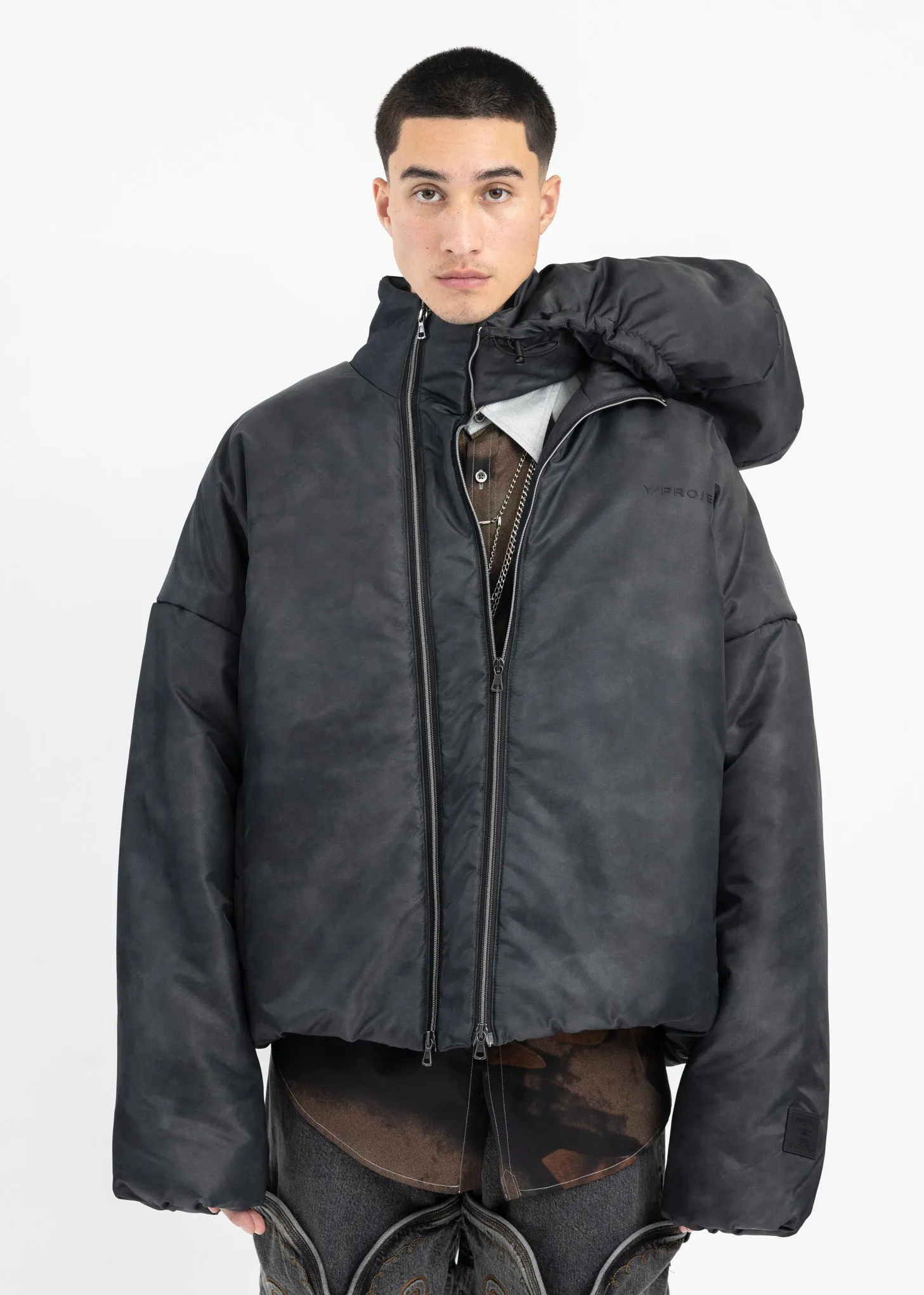 COLD GREY DOUBLE COLLAR PUFFER JACKET