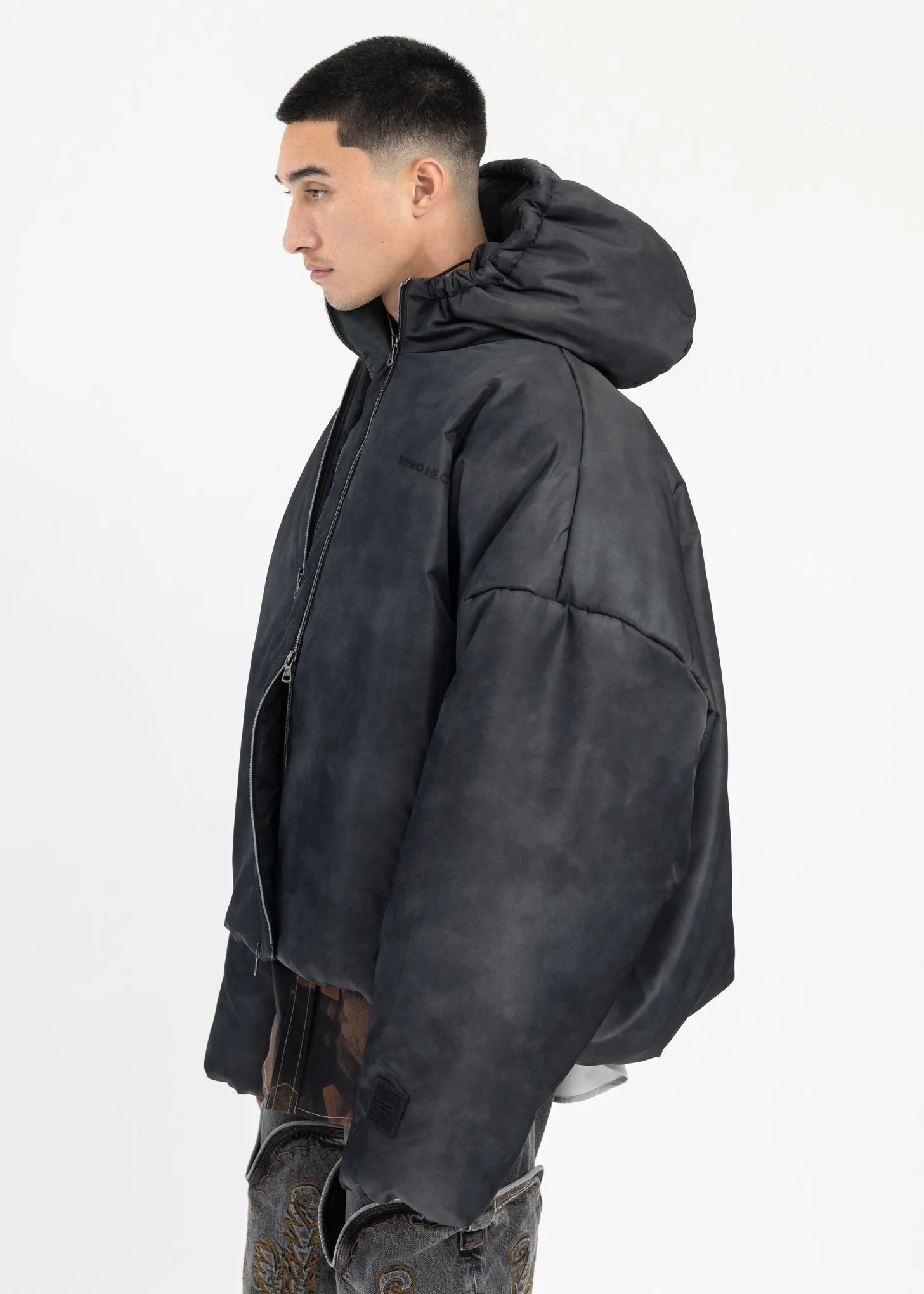 COLD GREY DOUBLE COLLAR PUFFER JACKET