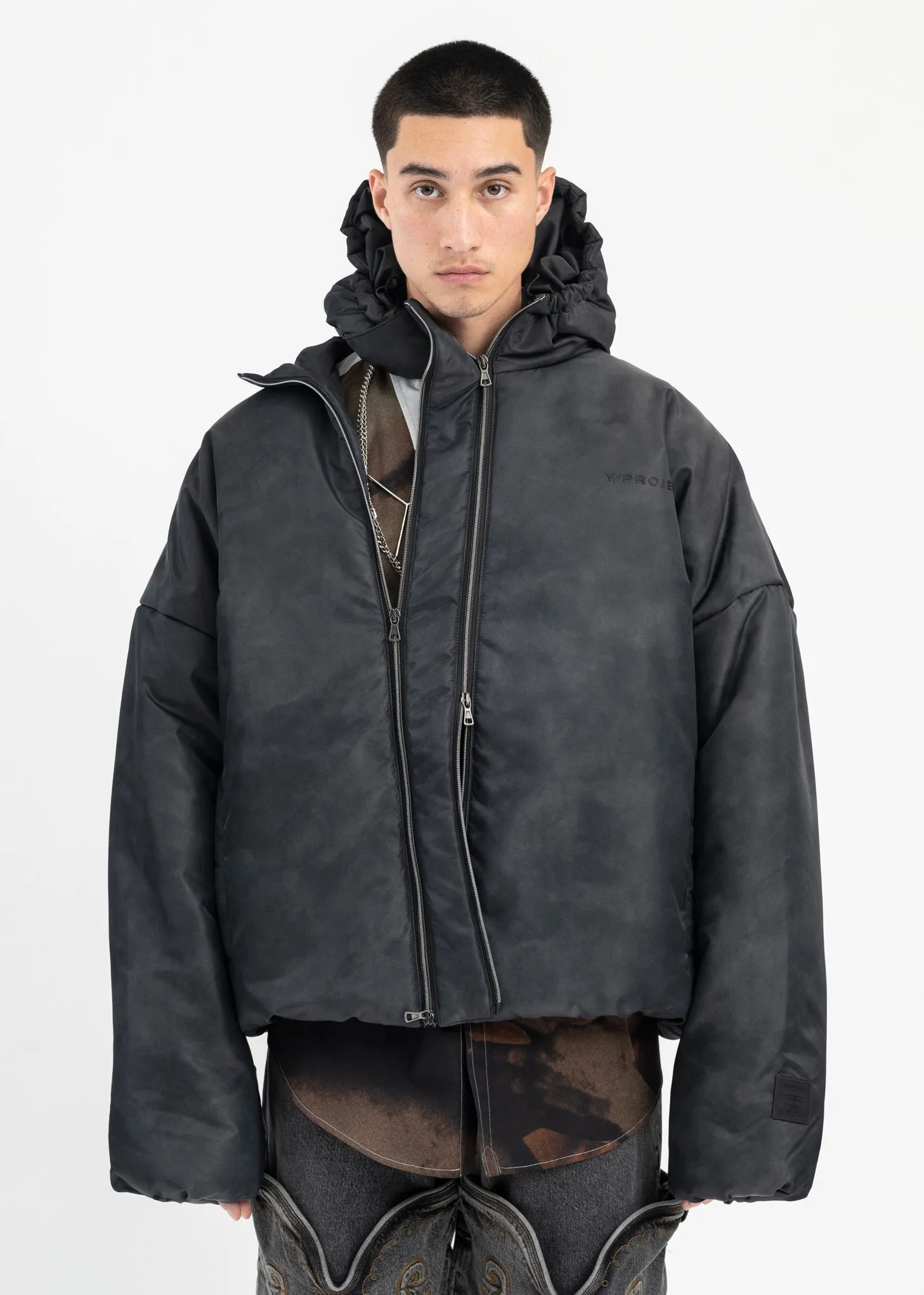 COLD GREY DOUBLE COLLAR PUFFER JACKET