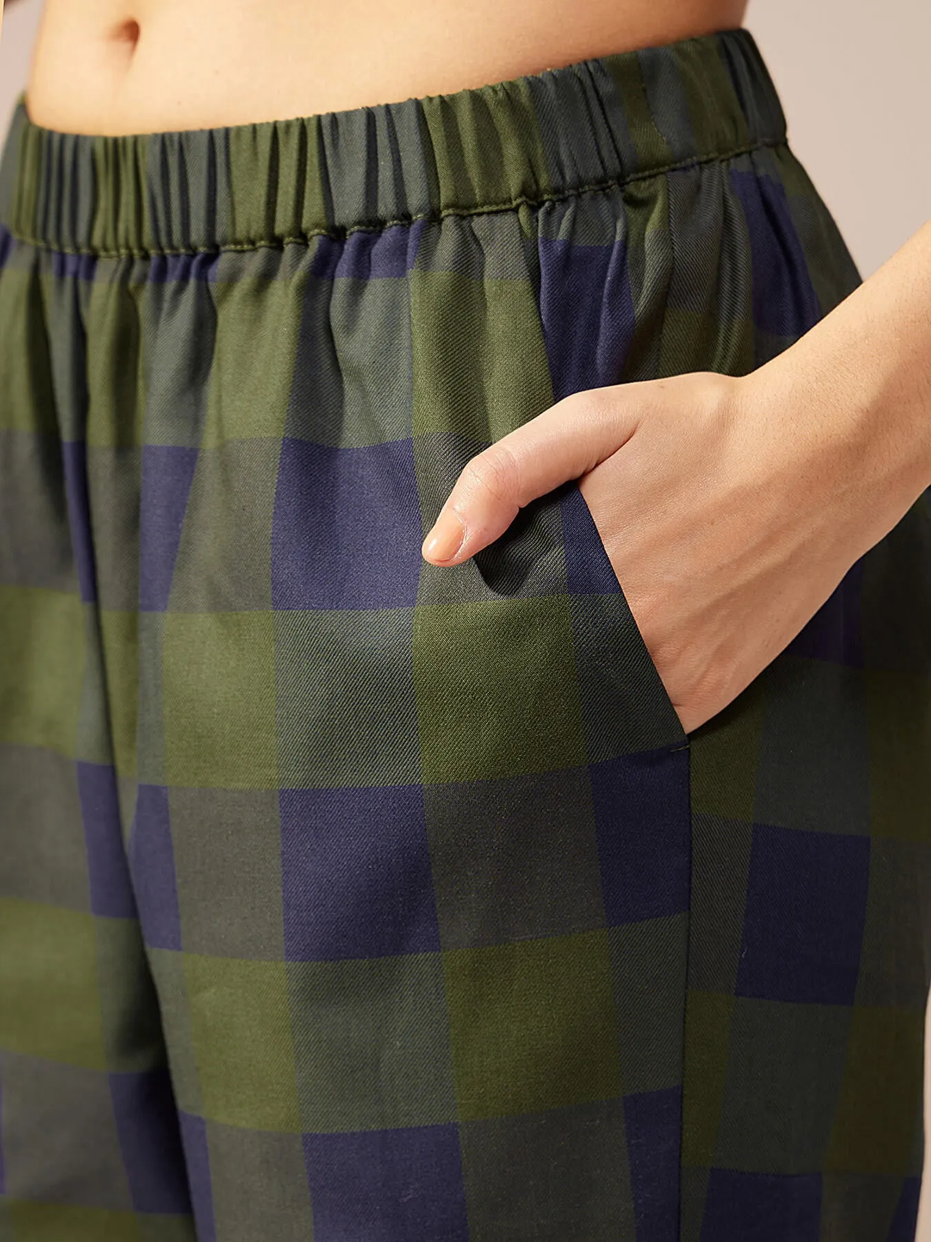 Cotton Checked Kurta Set - Green