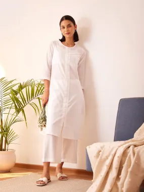 Cotton Lurex A-Line Kurta Set - White