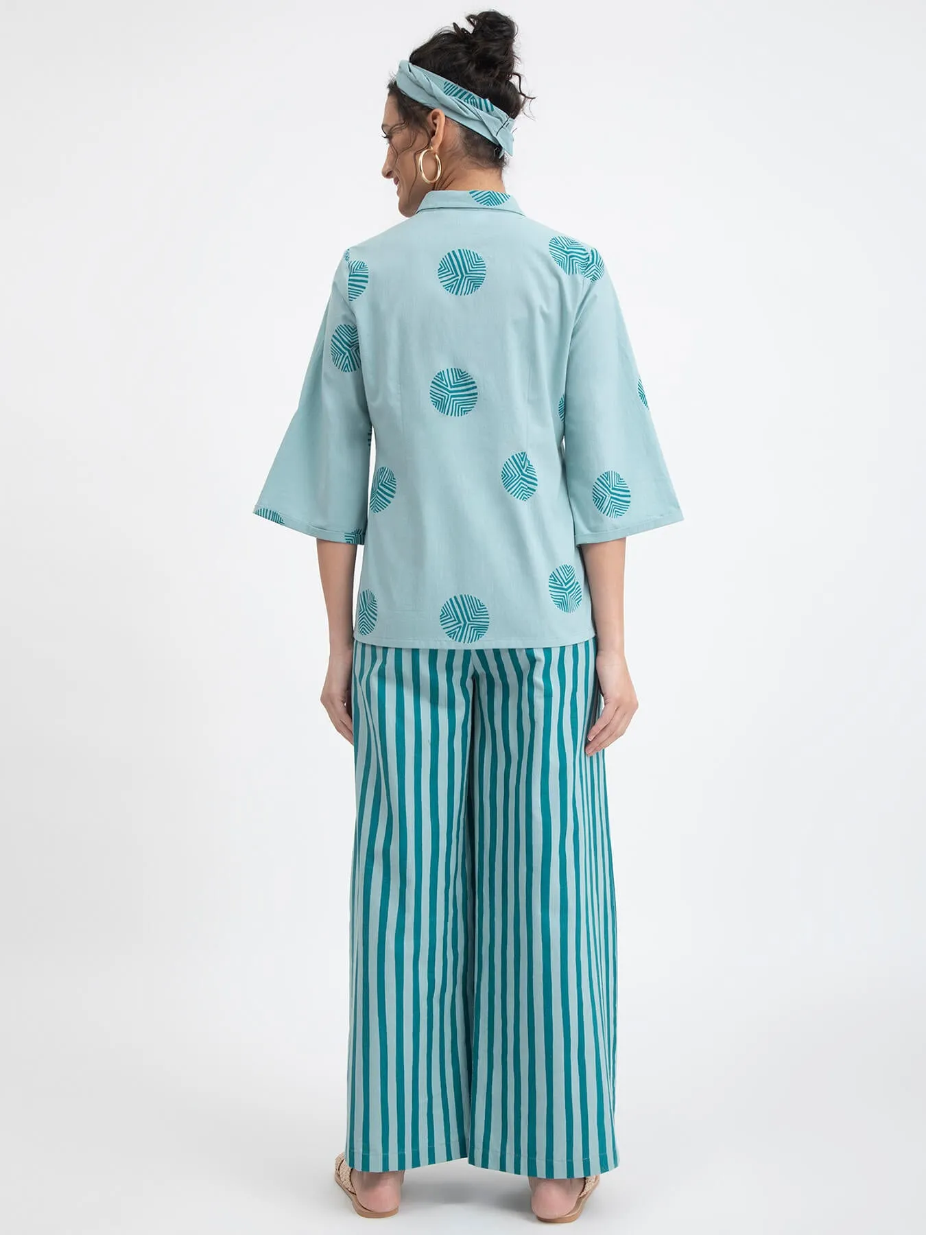 Cotton Poplin Striped Pants - Light Green
