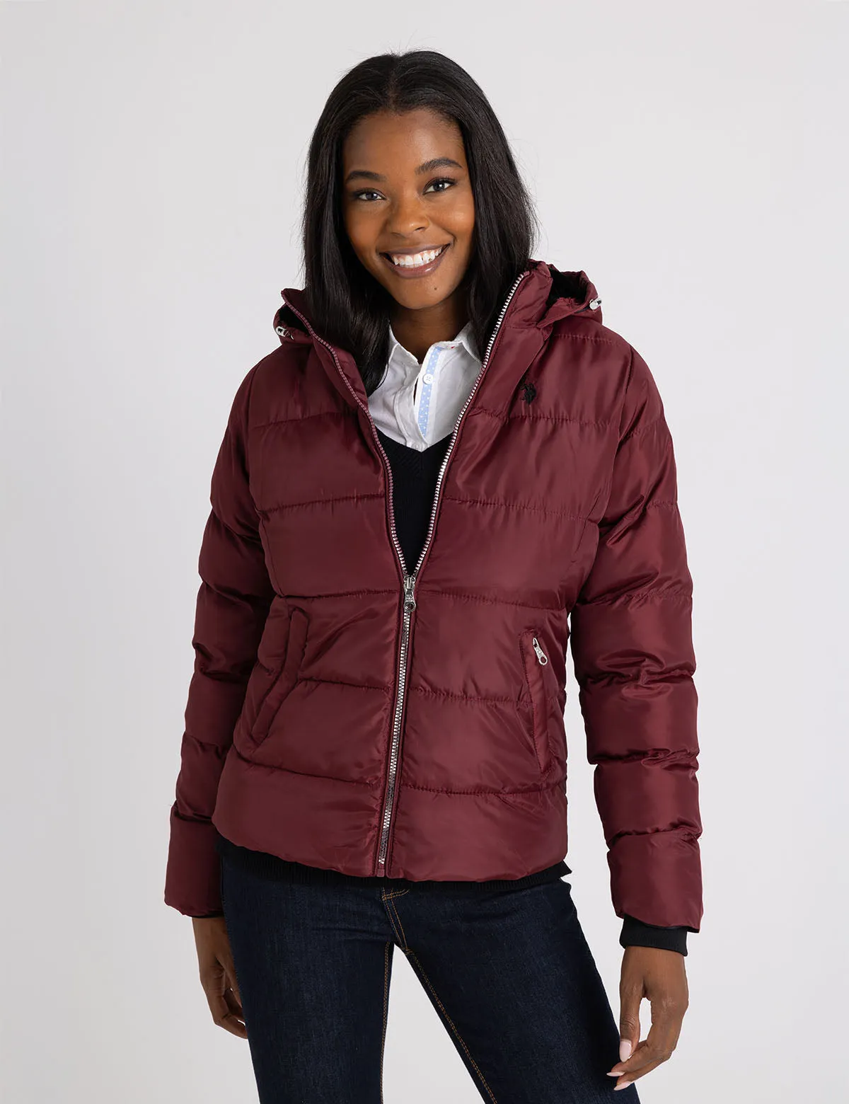 COZY HOODED CONTRAST PUFFER JACKET