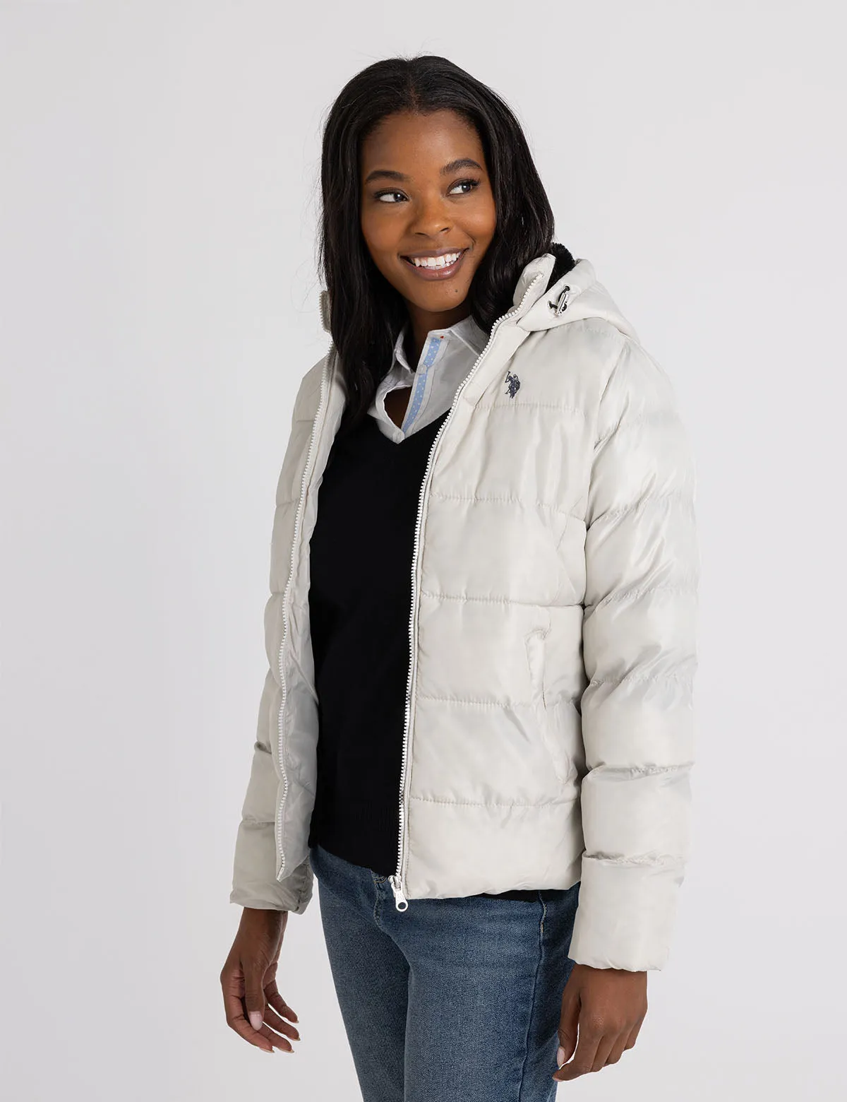 COZY HOODED CONTRAST PUFFER JACKET