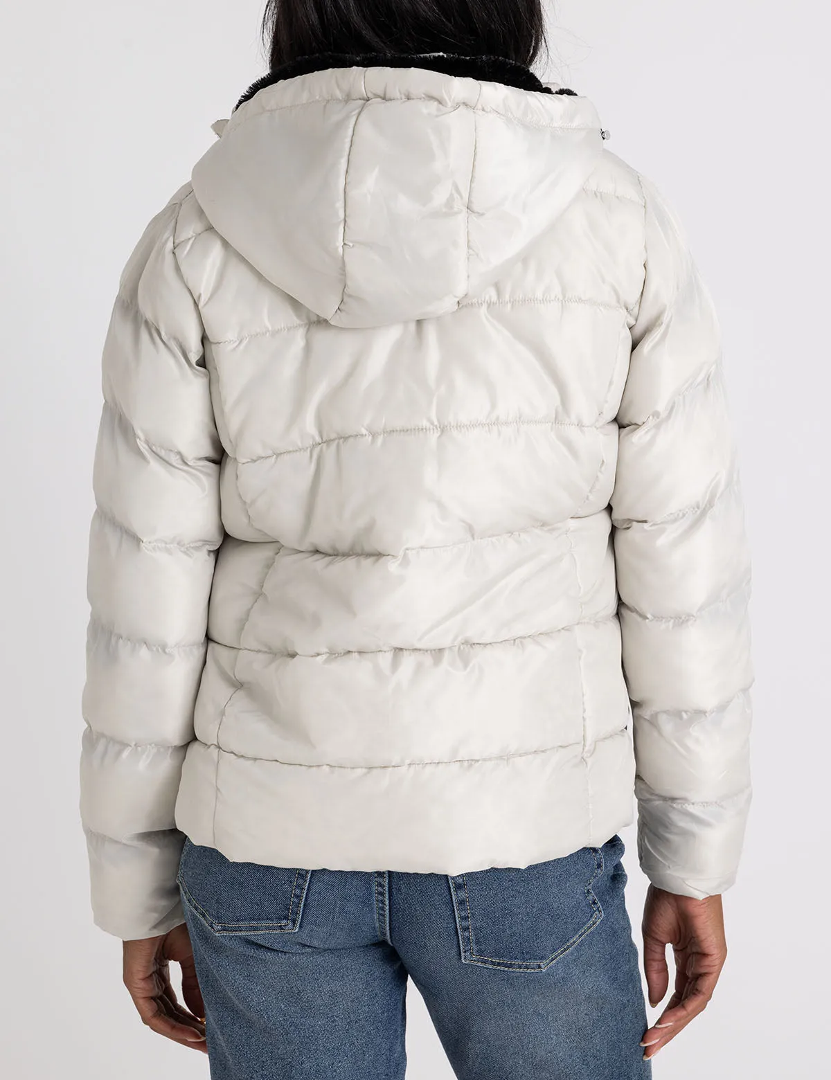 COZY HOODED CONTRAST PUFFER JACKET