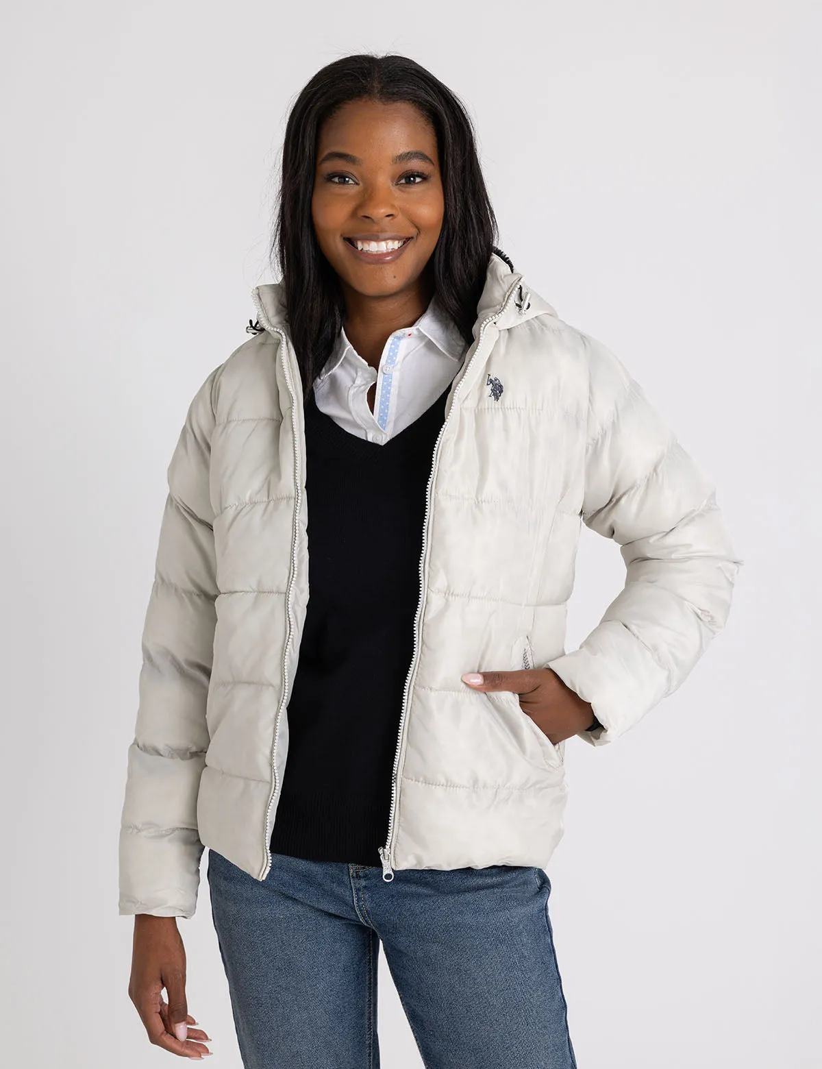 COZY HOODED CONTRAST PUFFER JACKET