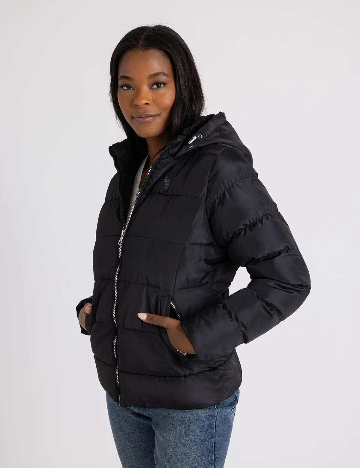 COZY HOODED CONTRAST PUFFER JACKET