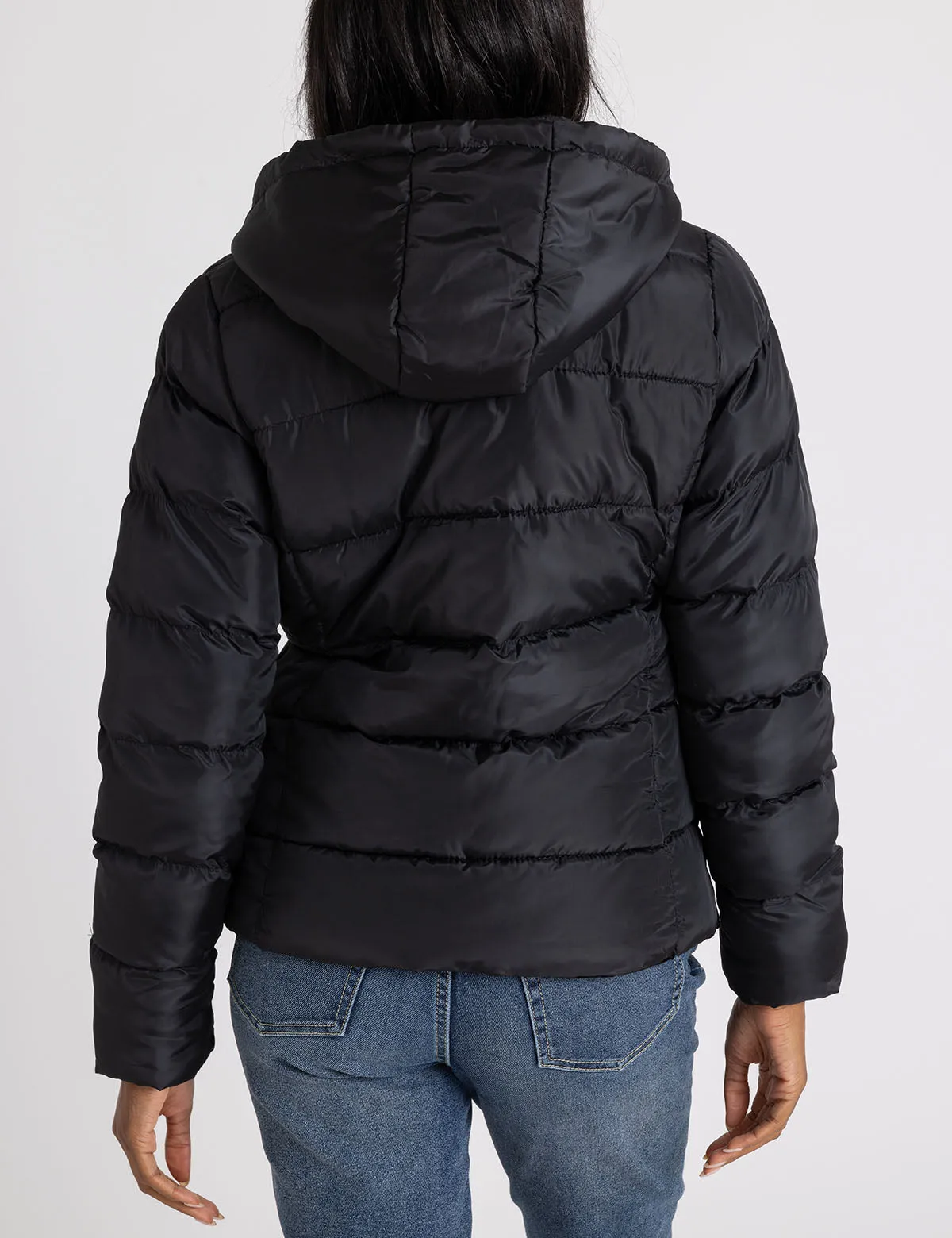 COZY HOODED CONTRAST PUFFER JACKET