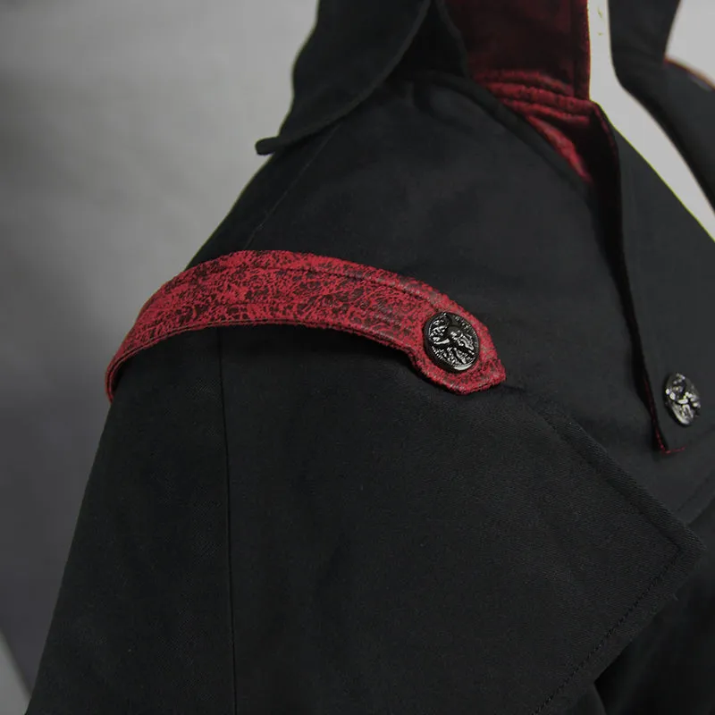CT110 punk black and red chain shape ribbons game men long coat