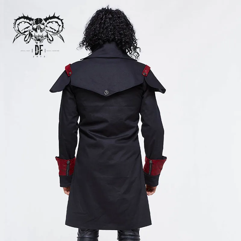 CT110 punk black and red chain shape ribbons game men long coat