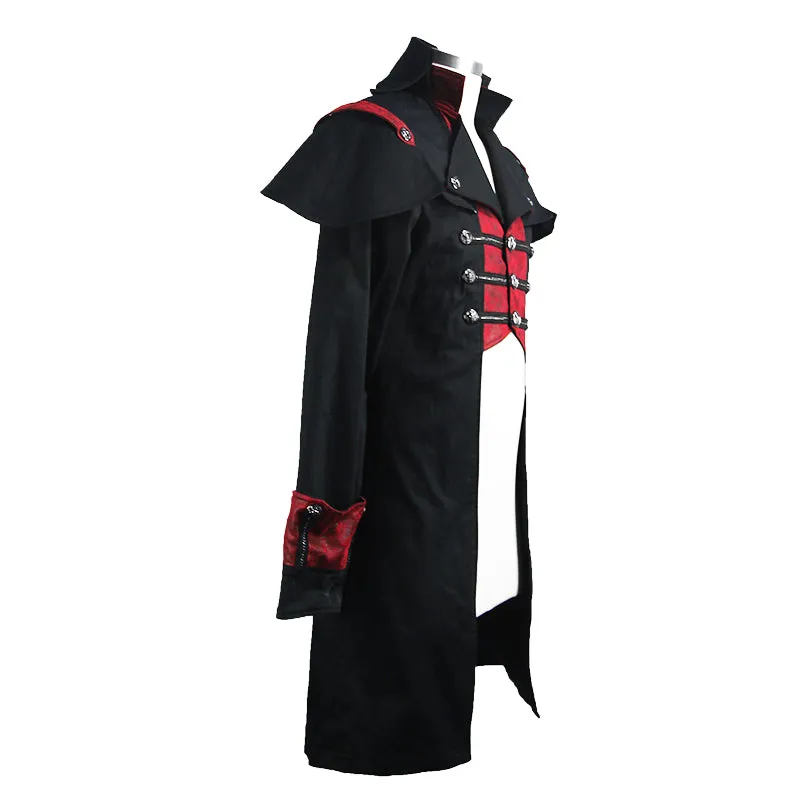 CT110 punk black and red chain shape ribbons game men long coat