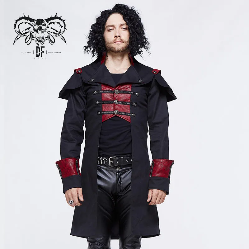 CT110 punk black and red chain shape ribbons game men long coat