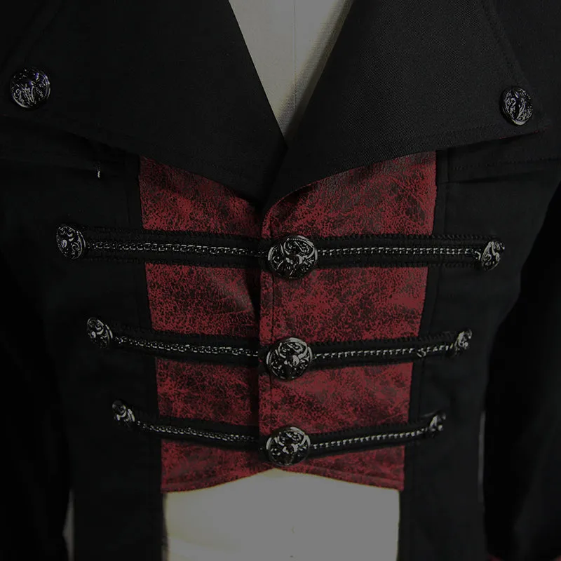 CT110 punk black and red chain shape ribbons game men long coat