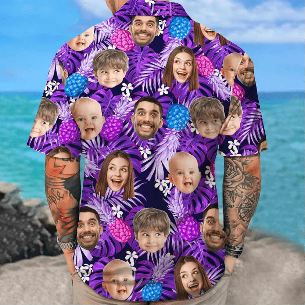 Customized Photo Neon Style Hawaiian Shirt for Man Woman - Personalized Hawaiian Shirt with Face - Custom Father's Day Gift for Dad